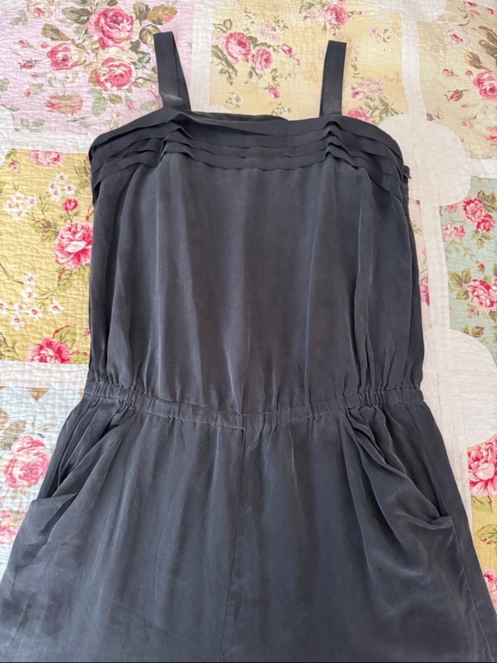 Joie Black Sleeveless silk jumpsuit with Pleated Yoke